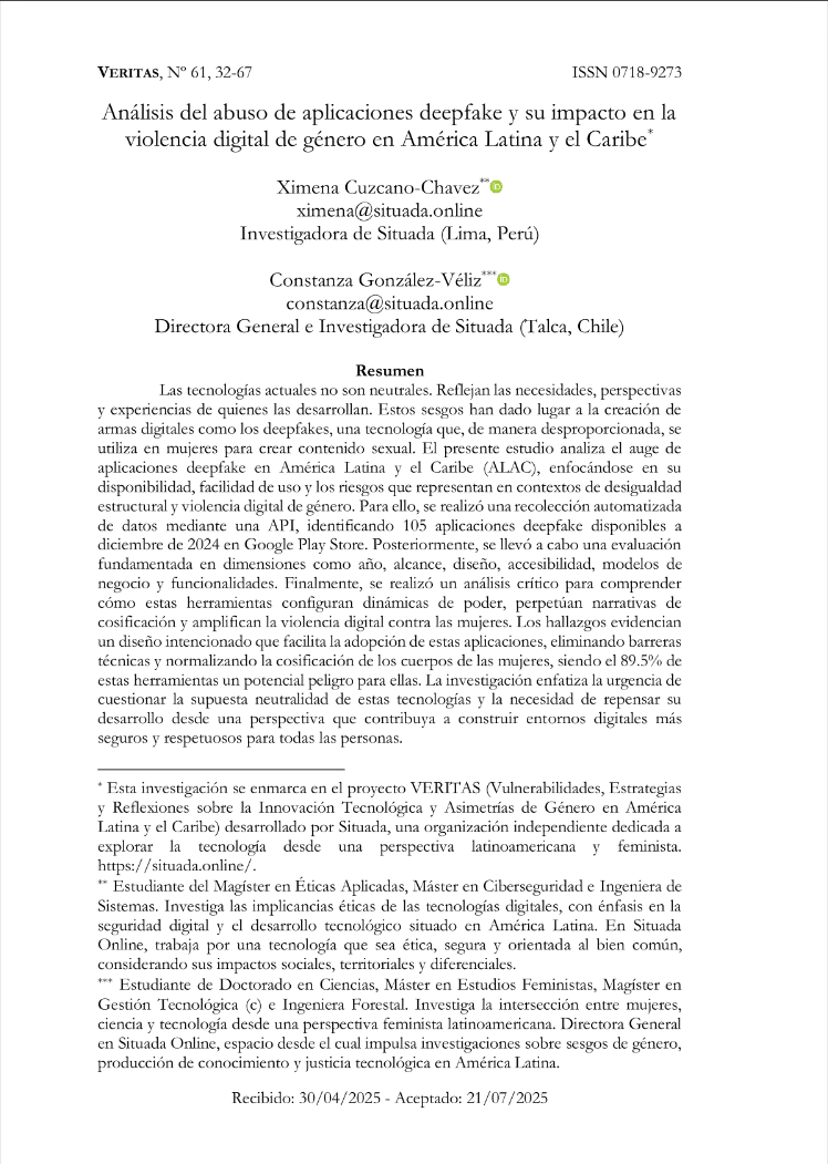 Primera página del artículo Análisis del abuso de aplicaciones deepfake